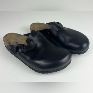Birkenstock Boston Smooth Black Leather Clogs - Size 40